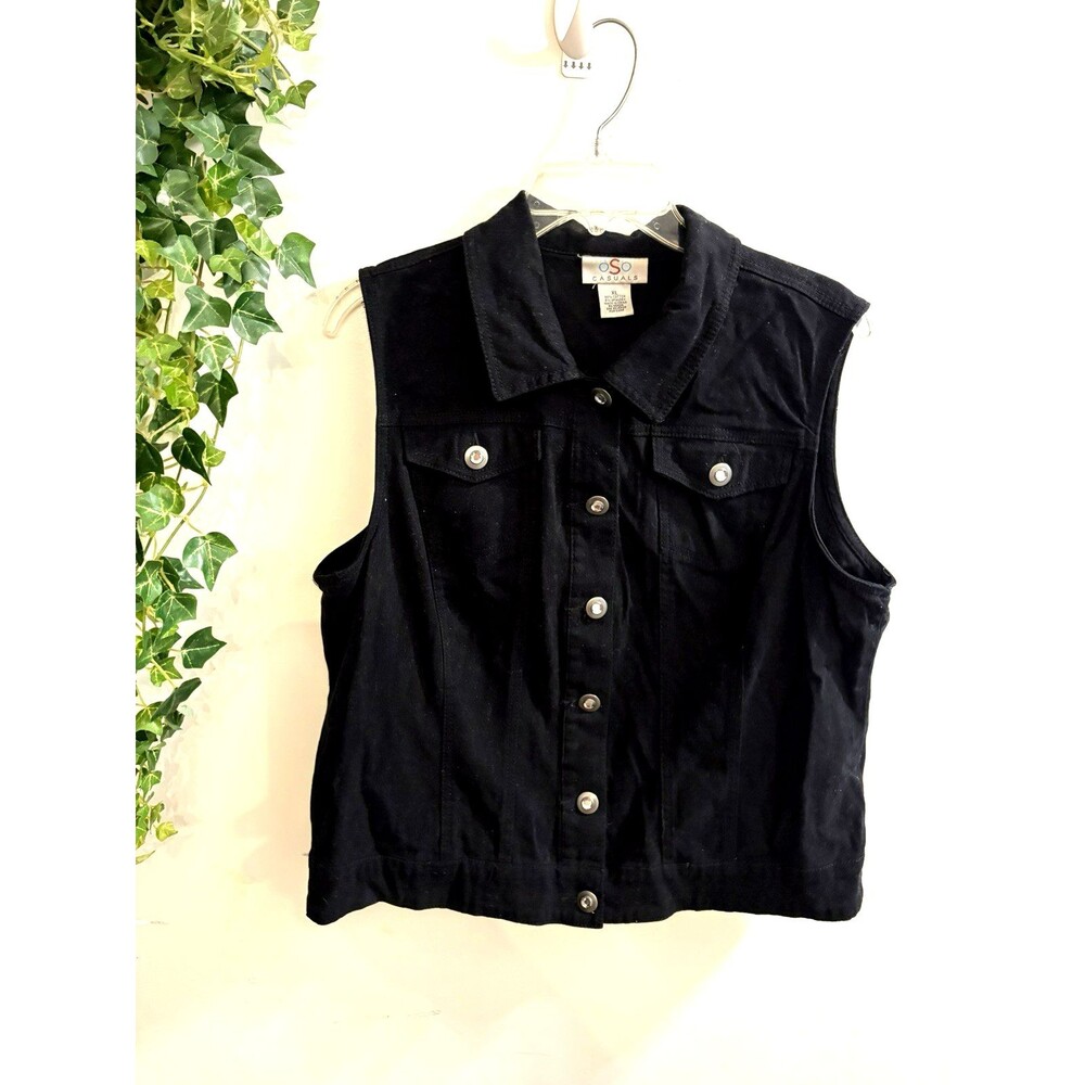 Vtg OSO CASUALS Womens Vest Size XL Black Blinged Front Buttons Western Cowgirl